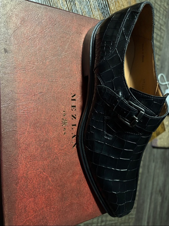 Mezlan Black Croc-Embossed Leather Monk Strap Oxford